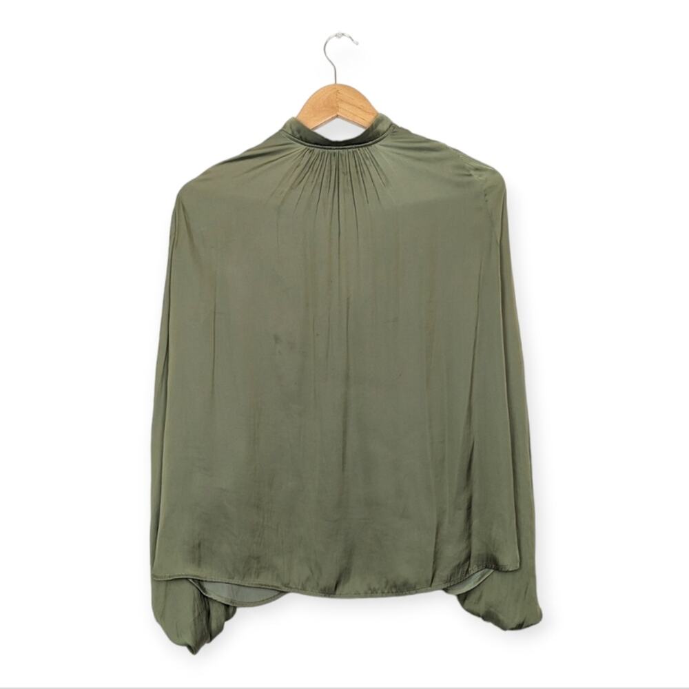 Zadig & Voltaire Green Twenty Ruched Sleeve Satin Blouse Size XS - Picture 2 of 7
